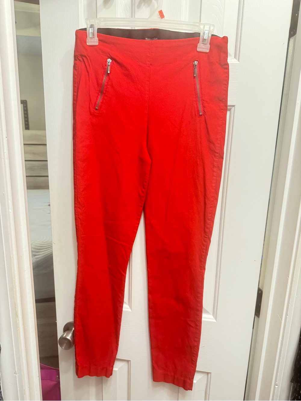 Violets & Roses 10/30 Bright Red Zip-Pocket Stretch Pants